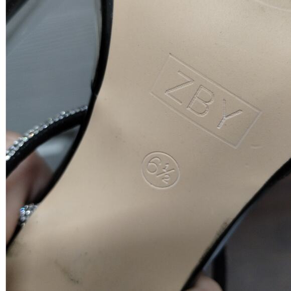 ZBY Women's Size 6.5 Clear Rhinestone Strappy Ankle Pointed Toe Block Heels - Picture 5 of 7